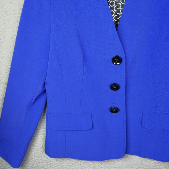 Kasper Cobalt Blue Collarless Blazer Jacket 10 Tailored Stretch Statement Classy - Picture 6 of 11